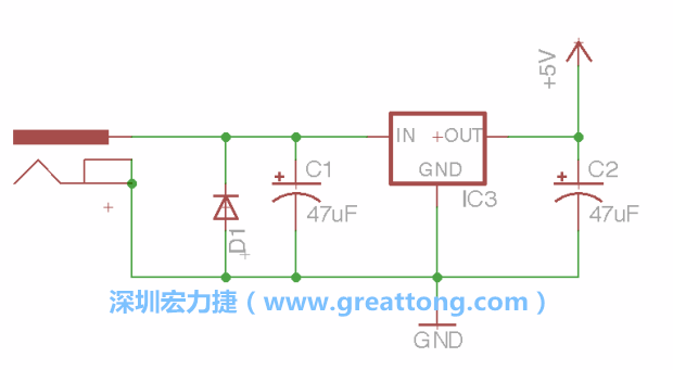 新增RBBB→Power_Jack，將它放在電壓調整器的輸入端旁邊。